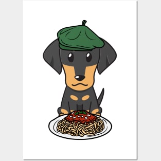 Dog eating Spaghetti - dachshund Posters and Art